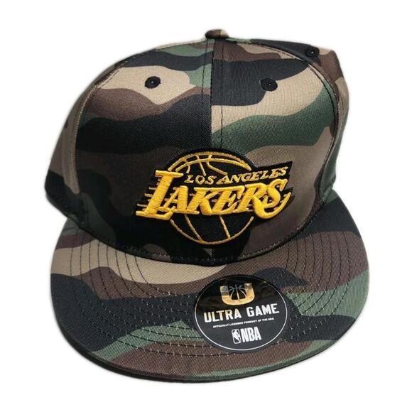 New Los Angeles Lakers Camo Cap Mens ULTRA GAME Brown Snapback NBA Hat - Picture 1 of 10